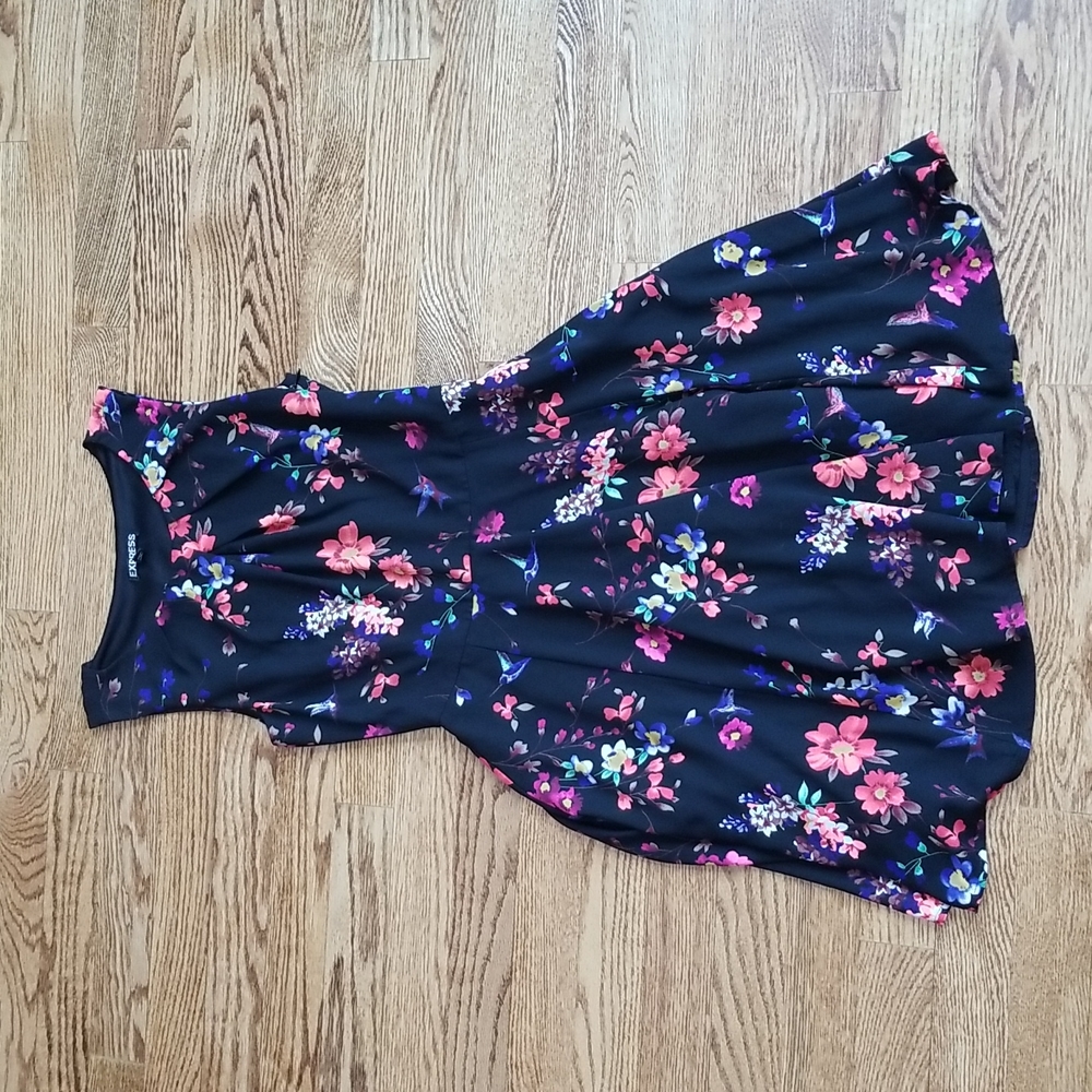 (0) Express Floral Fit & Flare Dress Keyhole Chest Cutout Summer Beach Vacation